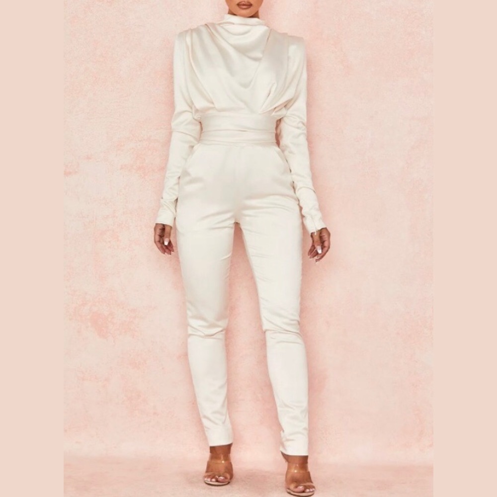 New NWOT HOCB Gabrielle Satin Jumpsuit Medium